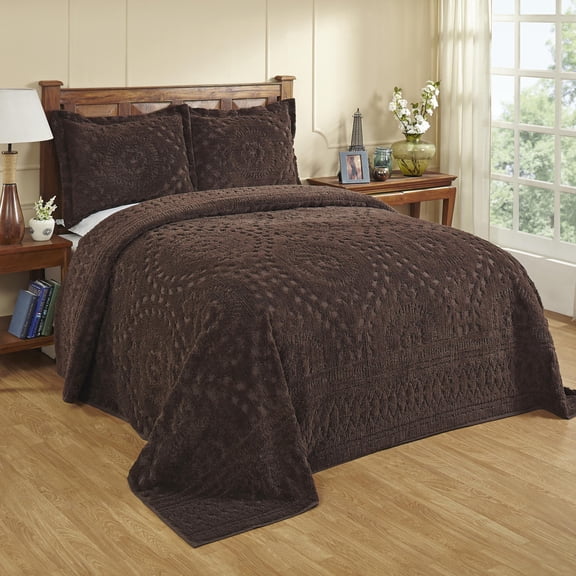 Better Trends 3 Piece Full/Double Bedspread Set 100% Cotton Chenille Tufted Medallion Pattern Soft & Luxurious Feel, Perfect for Gifting and All Seasons, Machine Washable (Chocolate) Rio Collection