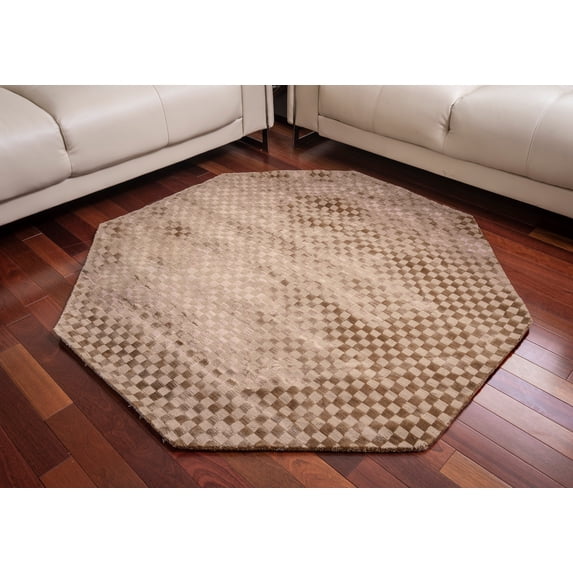 Better Trends Glory Hand Knoted Broadloom Collection is Made of cellulose-based fiber for softness and enduring color, 100% Tencel Yarn in Vibrant Colors, 60" Octagon, Taupe