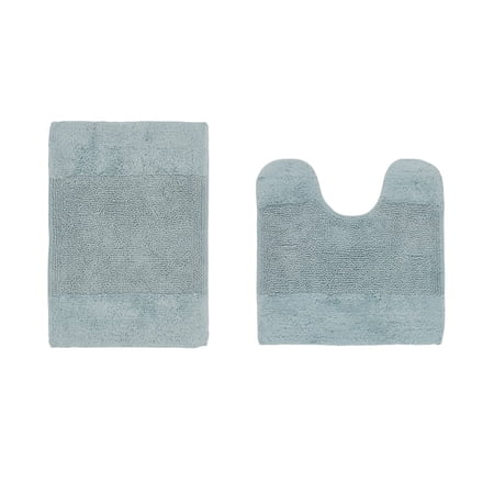 Better Trends 2 Piece Bathroom Rug Set, 100% Cotton, Extra Soft Tufted Bath Mat, Water Absorbent & Non Slip Bath Rug, (Blue) Granada Collection