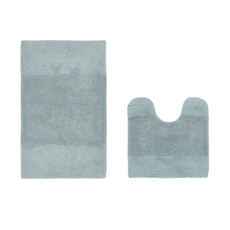 Better Trends 2 Piece Bathroom Rug Set, 100% Cotton, Extra Soft Tufted Bath Mat, Water Absorbent & Non Slip Bath Rug, (Blue) Granada Collection