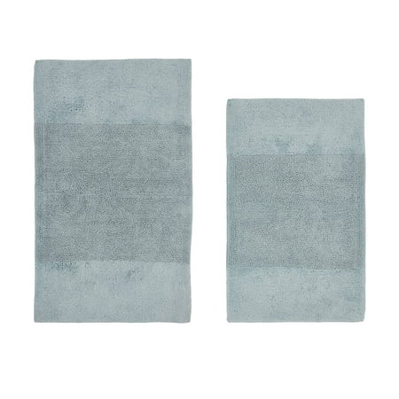 Better Trends 2 Piece Bathroom Rug Set, 100% Cotton, Extra Soft Tufted Bath Mat, Water Absorbent & Non Slip Bath Rug, (Blue) Granada Collection