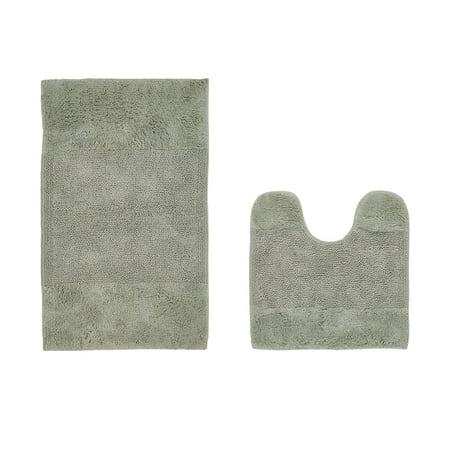 Better Trends 2 Piece Bathroom Rug Set, 100% Cotton, Extra Soft Tufted Bath Mat, Water Absorbent & Non Slip Bath Rug, (Dark Sage) Granada Collection