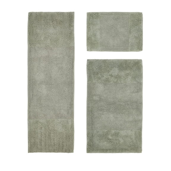 Better Trends 3 Piece Bathroom Rug Set, 100% Cotton, Extra Soft Tufted Bath Mat, Water Absorbent & Non Slip Bath Rug, (Dark Sage) Granada Collection