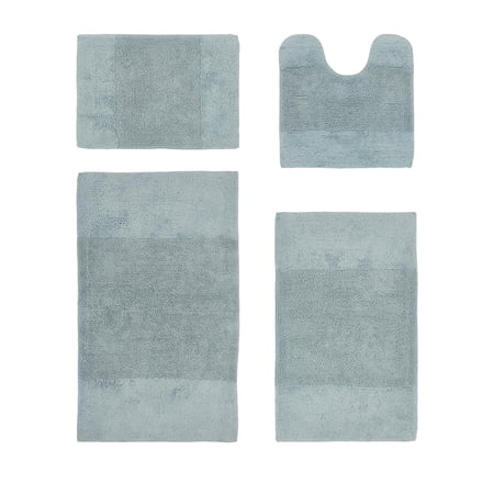 Better Trends 4 Piece Bathroom Rug Set, 100% Cotton, Extra Soft Tufted Bath Mat, Water Absorbent & Non Slip Bath Rug, (Blue) Granada Collection