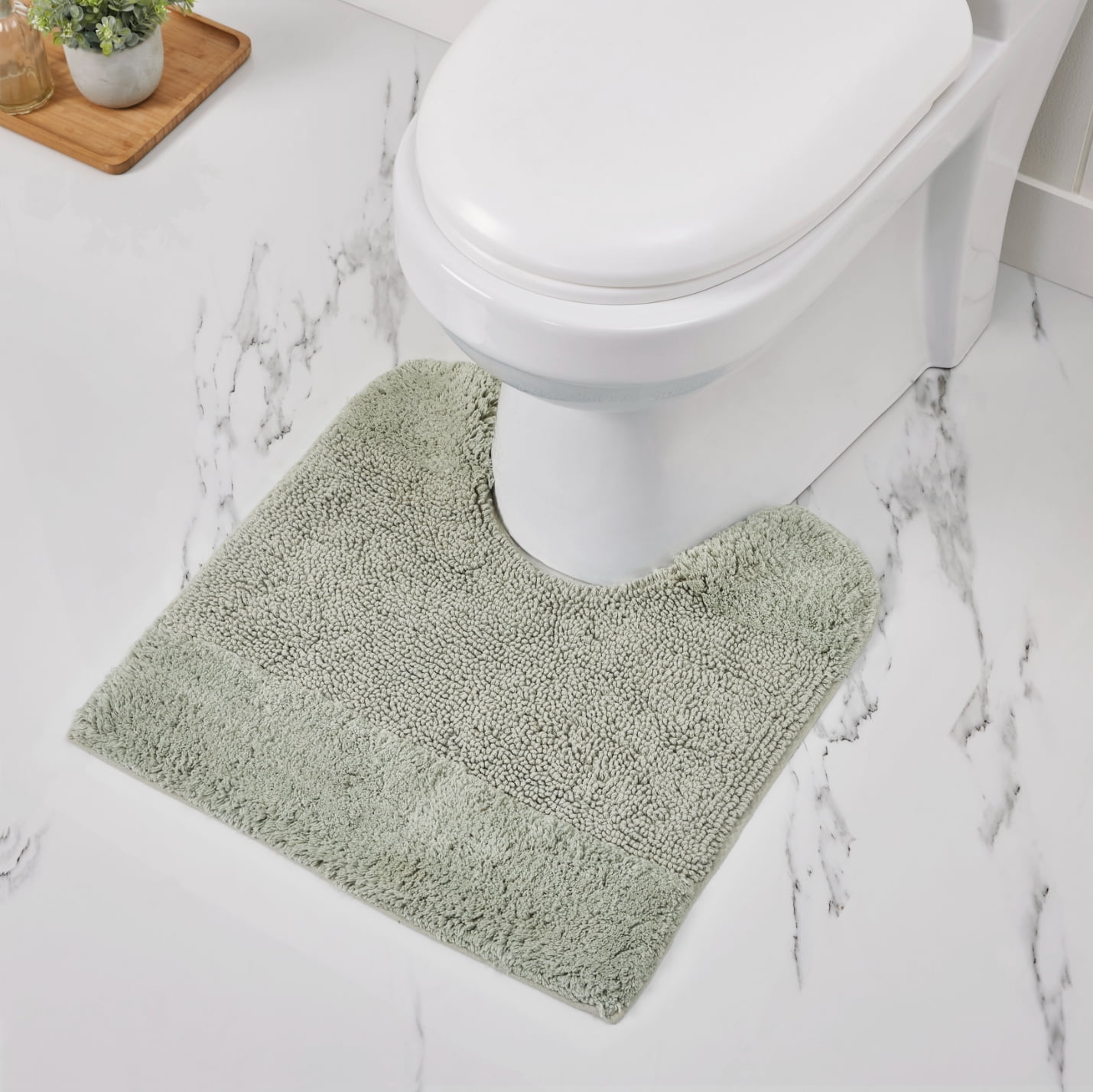 Better Trends 4 Piece Bathroom Rug Set, 100% Cotton, Extra Soft Tufted Bath Mat, Water Absorbent & Non Slip Bath Rug, (Dark Sage) Granada Collection