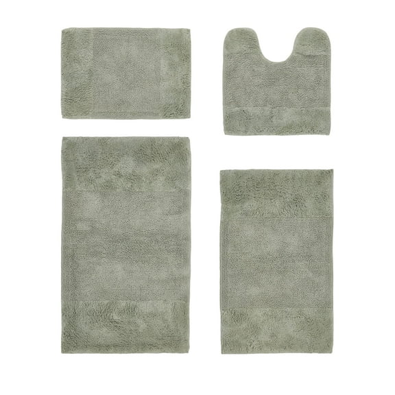 Better Trends 4 Piece Bathroom Rug Set, 100% Cotton, Extra Soft Tufted Bath Mat, Water Absorbent & Non Slip Bath Rug, (Dark Sage) Granada Collection