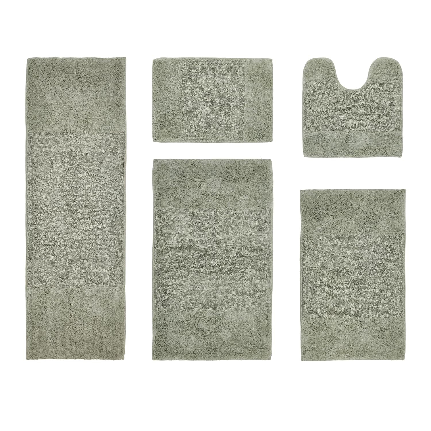 Better Trends 5 Piece Bathroom Rug Set, 100% Cotton, Extra Soft Tufted Bath Mat, Water Absorbent & Non Slip Bath Rug, (Dark Sage) Granada Collection