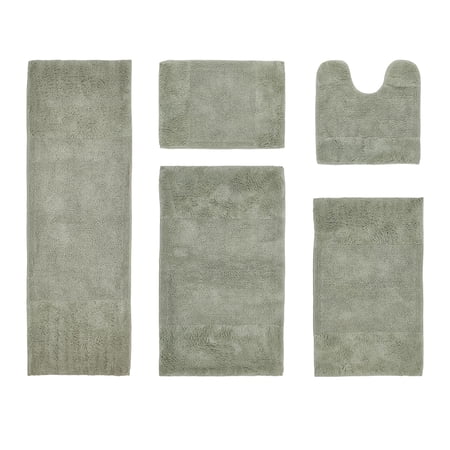 Better Trends 5 Piece Bathroom Rug Set, 100% Cotton, Extra Soft Tufted Bath Mat, Water Absorbent & Non Slip Bath Rug, (Dark Sage) Granada Collection