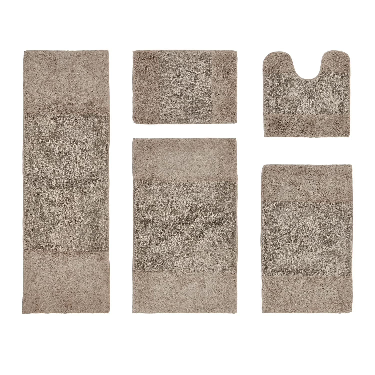 Better Trends 5 Piece Bathroom Rug Set, 100% Cotton, Extra Soft Tufted Bath Mat, Water Absorbent & Non Slip Bath Rug, (Beige) Granada Collection