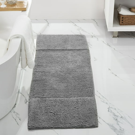 Better Trends 20" x 60" Bathroom Runner Mat 100% Cotton, Extra Soft Tufted Bath Rug, Water Absorbent & Non Slip, Solid Pattern, Gray Granada Collection