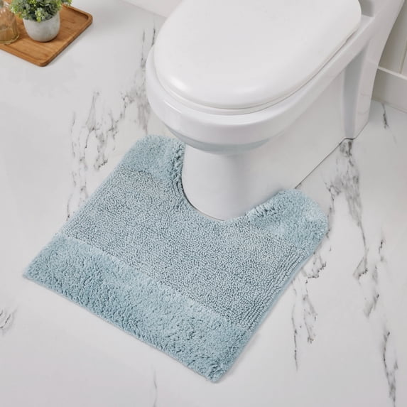 Better Trends 20" x 20" U-Shape Toilet Rug 100% Cotton Non Slip Tufted Contour Bath Mat, Water Absorbent Bathroom Rug, (Blue) Granada Collection