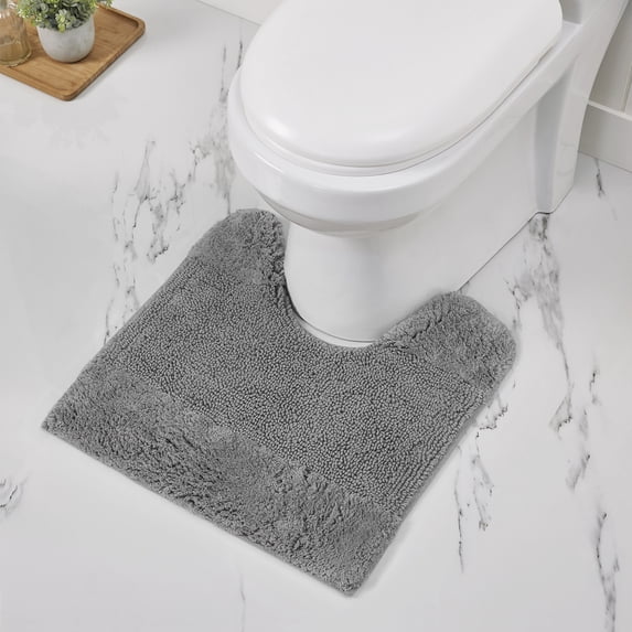Better Trends 20" x 20" U-Shape Toilet Rug 100% Cotton Non Slip Tufted Contour Bath Mat, Water Absorbent Bathroom Rug, (Gray) Granada Collection