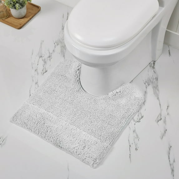Better Trends 20" x 20" U-Shape Toilet Rug 100% Cotton Non Slip Tufted Contour Bath Mat, Water Absorbent Bathroom Rug, (White) Granada Collection