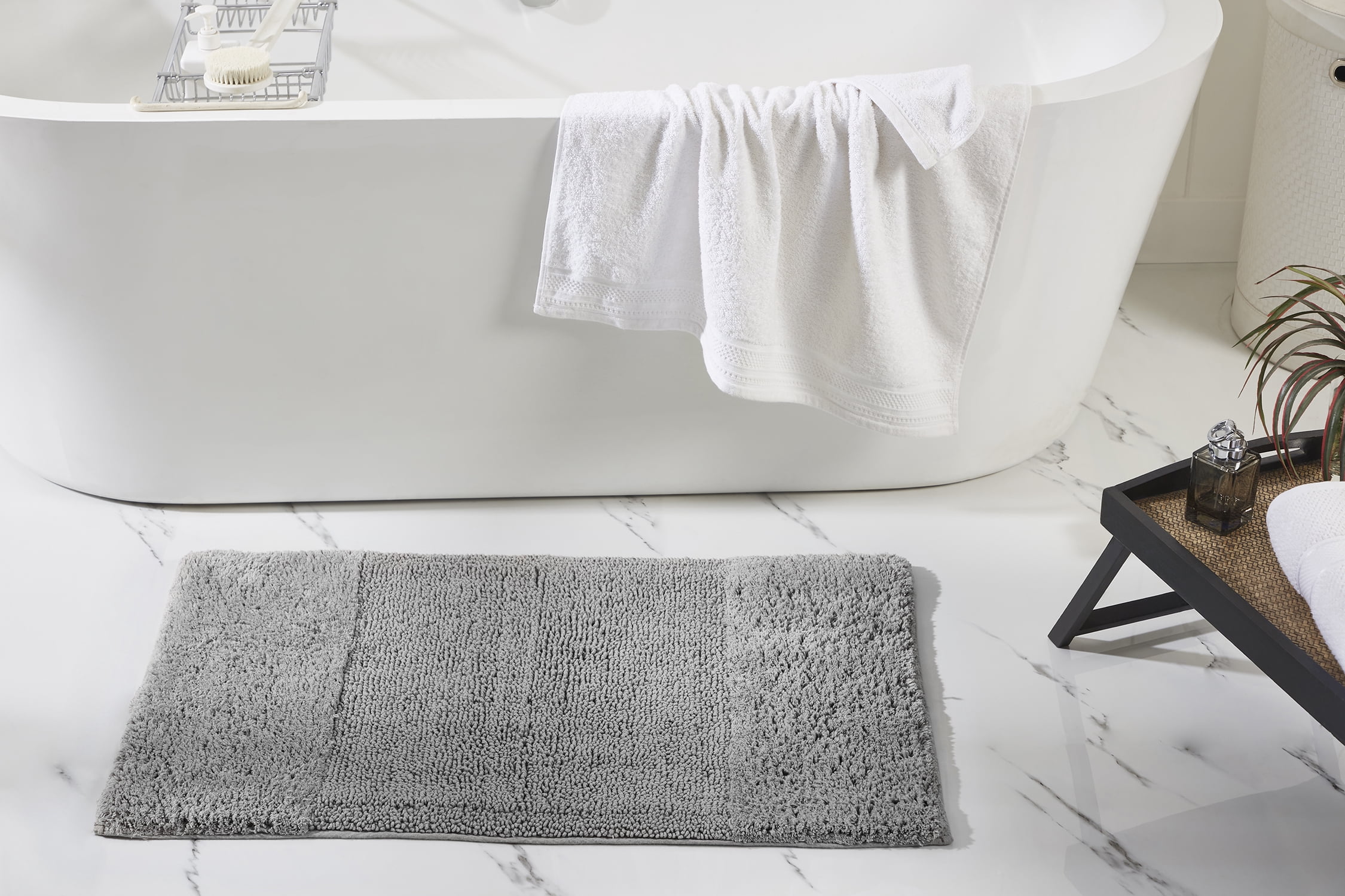 Better Trends 2 Piece Bathroom Rug Set, 100% Cotton, Extra Soft Tufted Bath Mat, Water Absorbent & Non Slip Bath Rug, (Gray) Granada Collection