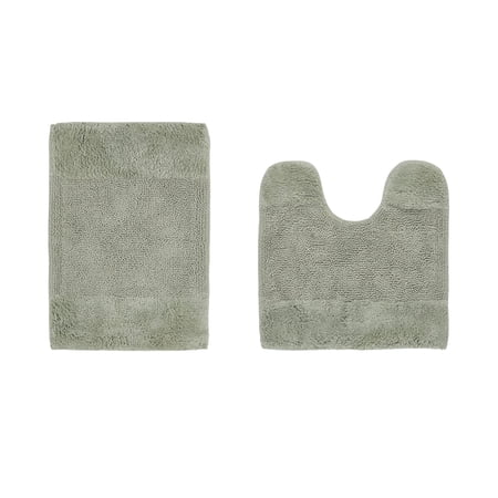 Better Trends 2 Piece Bathroom Rug Set, 100% Cotton, Extra Soft Tufted Bath Mat, Water Absorbent & Non Slip Bath Rug, (Dark Sage) Granada Collection