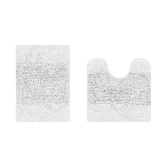 Better Trends 2 Piece Bathroom Rug Set, 100% Cotton, Extra Soft Tufted Bath Mat, Water Absorbent & Non Slip Bath Rug, (White) Granada Collection