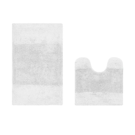 Better Trends 2 Piece Bathroom Rug Set, 100% Cotton, Extra Soft Tufted Bath Mat, Water Absorbent & Non Slip Bath Rug, (White) Granada Collection