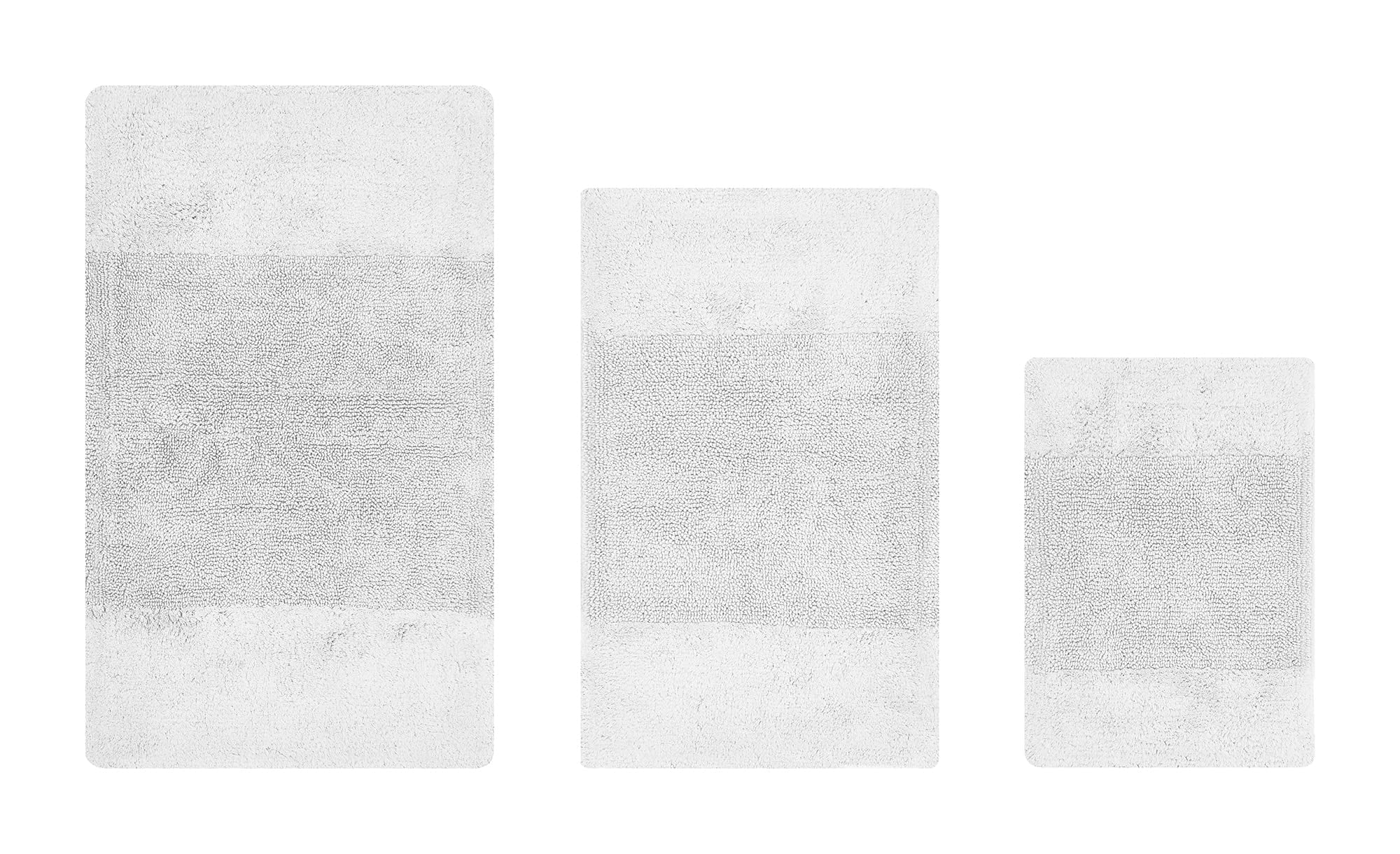 Better Trends 3 Piece Bathroom Rug Set, 100% Cotton, Extra Soft Tufted Bath Mat, Water Absorbent & Non Slip Bath Rug, (White) Granada Collection
