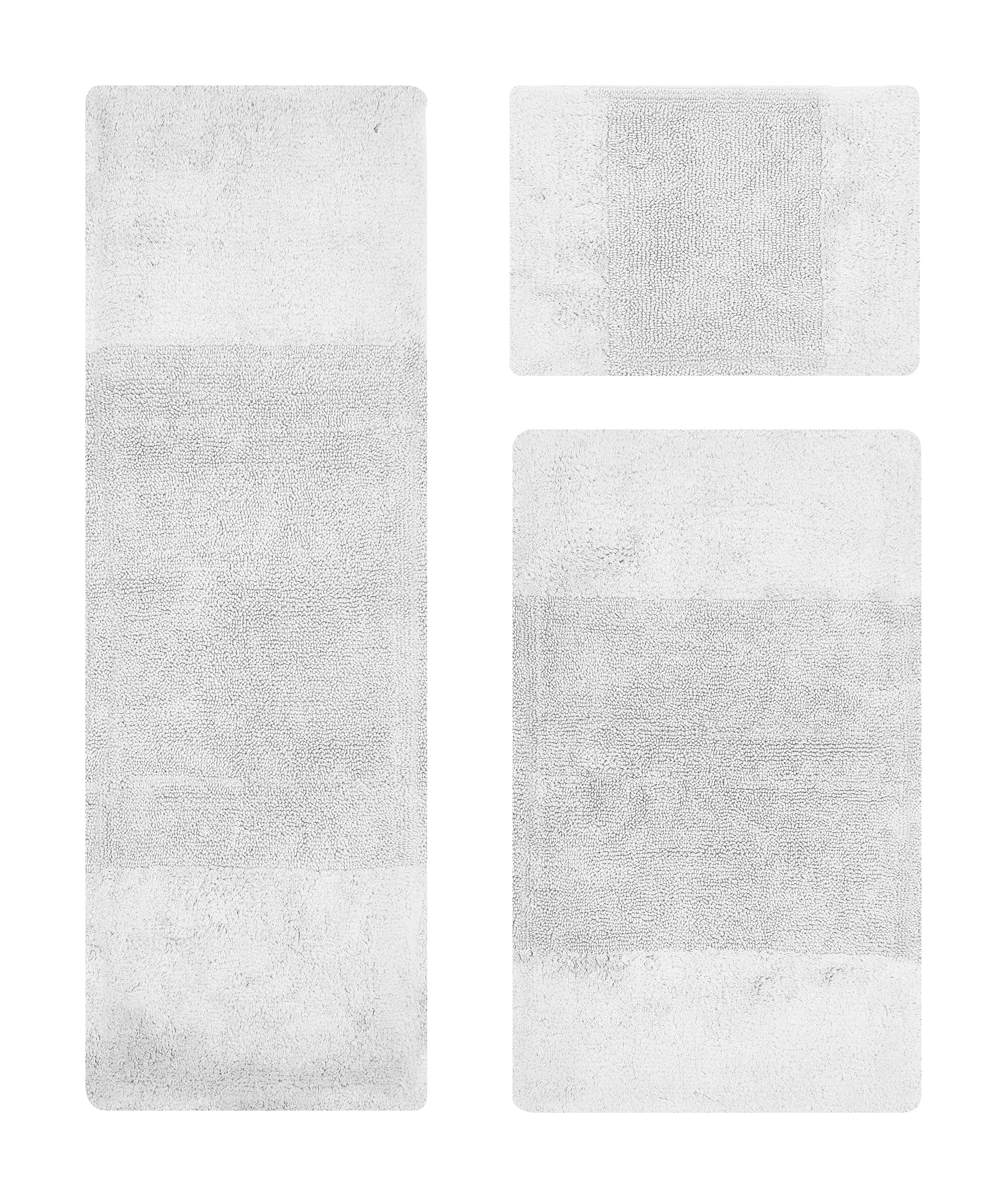 Better Trends 3 Piece Bathroom Rug Set, 100% Cotton, Extra Soft Tufted Bath Mat, Water Absorbent & Non Slip Bath Rug, (White) Granada Collection