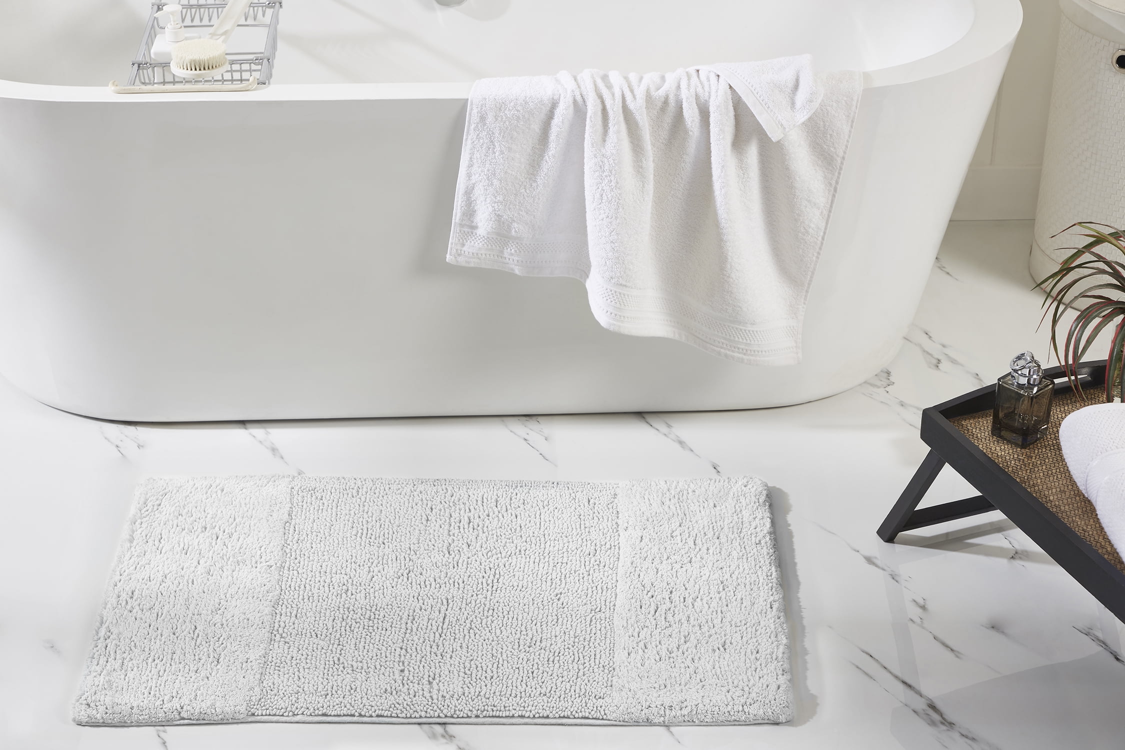 Better Trends 4 Piece Bathroom Rug Set, 100% Cotton, Extra Soft Tufted Bath Mat, Water Absorbent & Non Slip Bath Rug, (White) Granada Collection