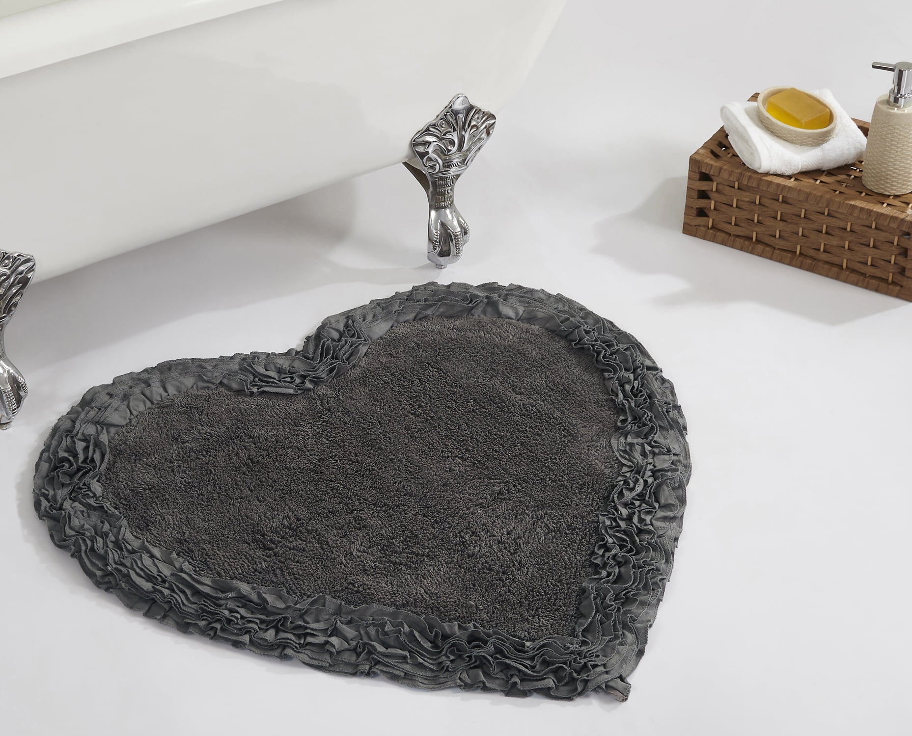 Better Trends Gray Shaggy Border 100 Cotton Heart Shape Bath Rug, 30