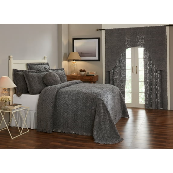 Better Trends Chenille Bedspread For Queen Size Bed 100% Cotton Lightweight Bedspread for all Season 102" x 110" Wedding Ring Collection - Gray