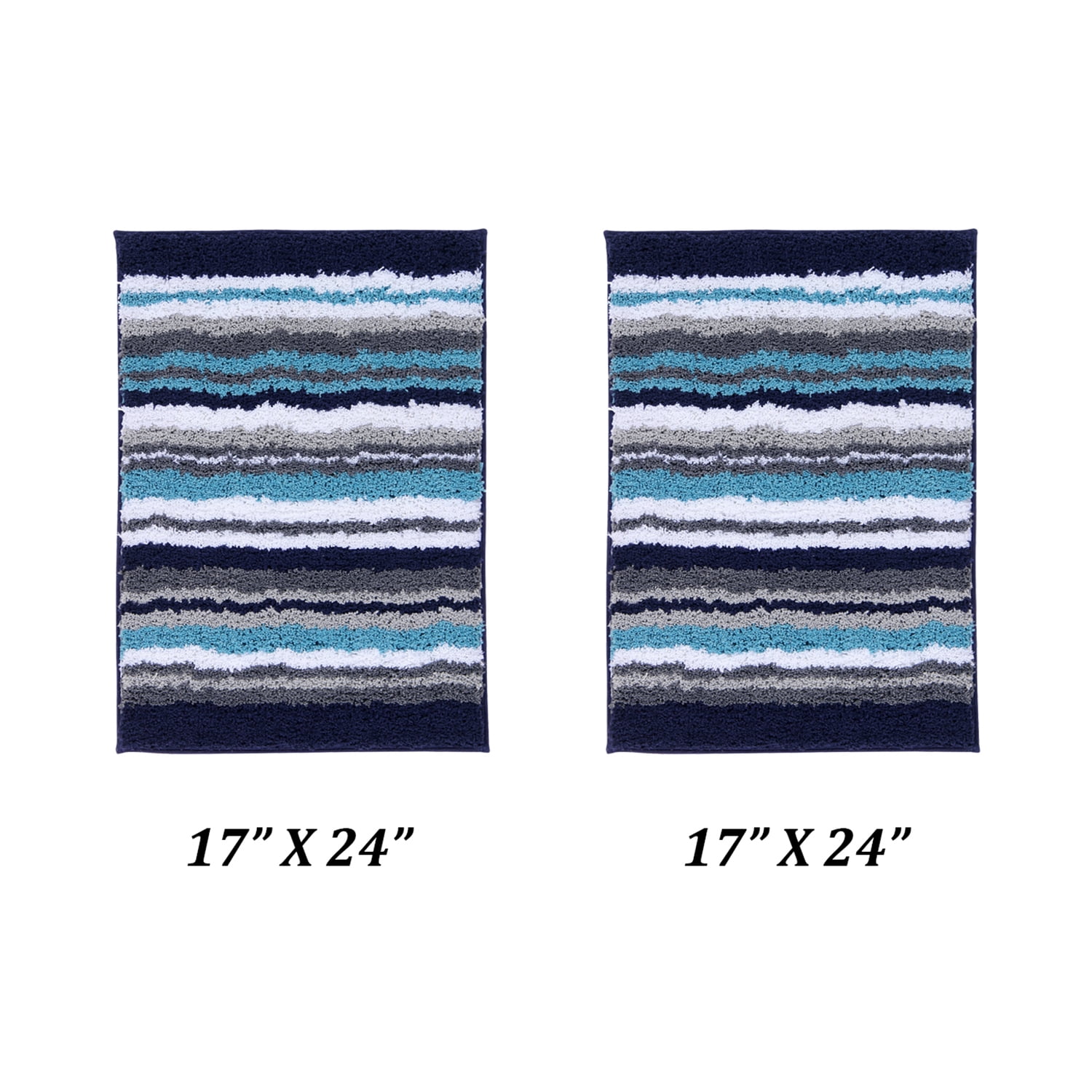 Better Trends 2 Piece Bathroom Rug Set 100% Polyester Soft Water Absorbent Non Slip Bath Mat Machine Washable Rug Griffie Collection - Blue