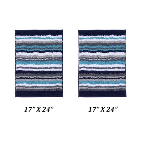 Better Trends 2 Piece Bathroom Rug Set 100% Polyester Soft Water Absorbent Non Slip Bath Mat Machine Washable Rug Griffie Collection - Blue