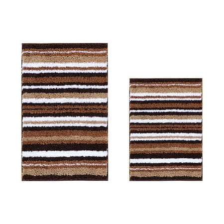 Better Trends 2 Piece Bathroom Rug Set 100% Polyester Soft Water Absorbent Non Slip Bath Mat Machine Washable Rug Griffie Collection - Brown