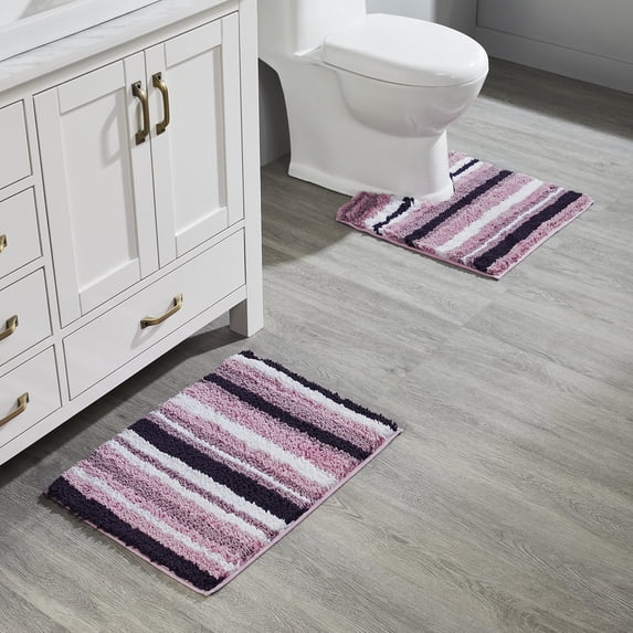 Better Trends 2 Piece Bathroom Rug Set 100% Polyester Soft Water Absorbent Non Slip Bath Mat Machine Washable Rug Griffie Collection - Purple