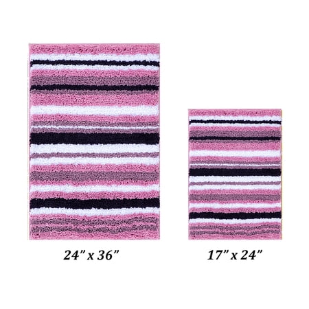 Better Trends 2 Piece Bathroom Rug Set 100% Polyester Soft Water Absorbent Non Slip Bath Mat Machine Washable Rug Griffie Collection - Purple
