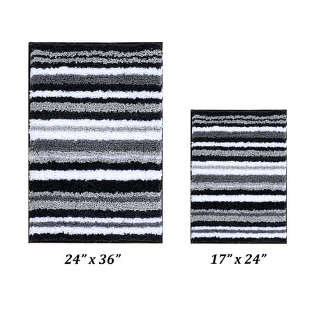 Better Trends 2 Piece Bathroom Rug Set 100% Polyester Soft Water Absorbent Non Slip Bath Mat Machine Washable Rug Griffie Collection - Gray