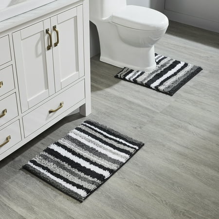 Better Trends 2 Piece Bathroom Rug Set 100% Polyester Soft Water Absorbent Non Slip Bath Mat Machine Washable Rug Griffie Collection - Gray