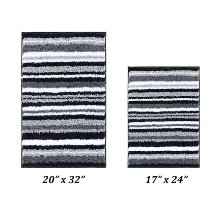 Better Trends 2 Piece Bathroom Rug Set 100% Polyester Soft Water Absorbent Non Slip Bath Mat Machine Washable Rug Griffie Collection - Gray