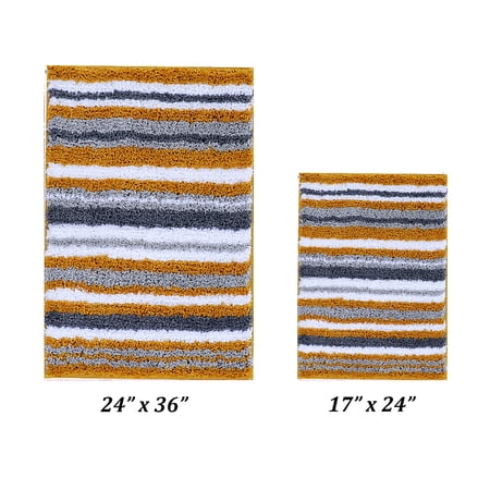 Better Trends 2 Piece Bathroom Rug Set 100% Polyester Soft Water Absorbent Non Slip Bath Mat Machine Washable Rug Griffie Collection - Yellow