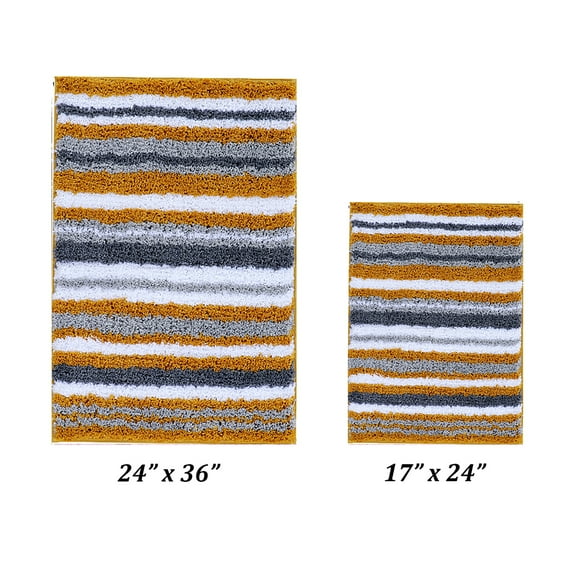 Better Trends 2 Piece Bathroom Rug Set 100% Polyester Soft Water Absorbent Non Slip Bath Mat Machine Washable Rug Griffie Collection - Yellow