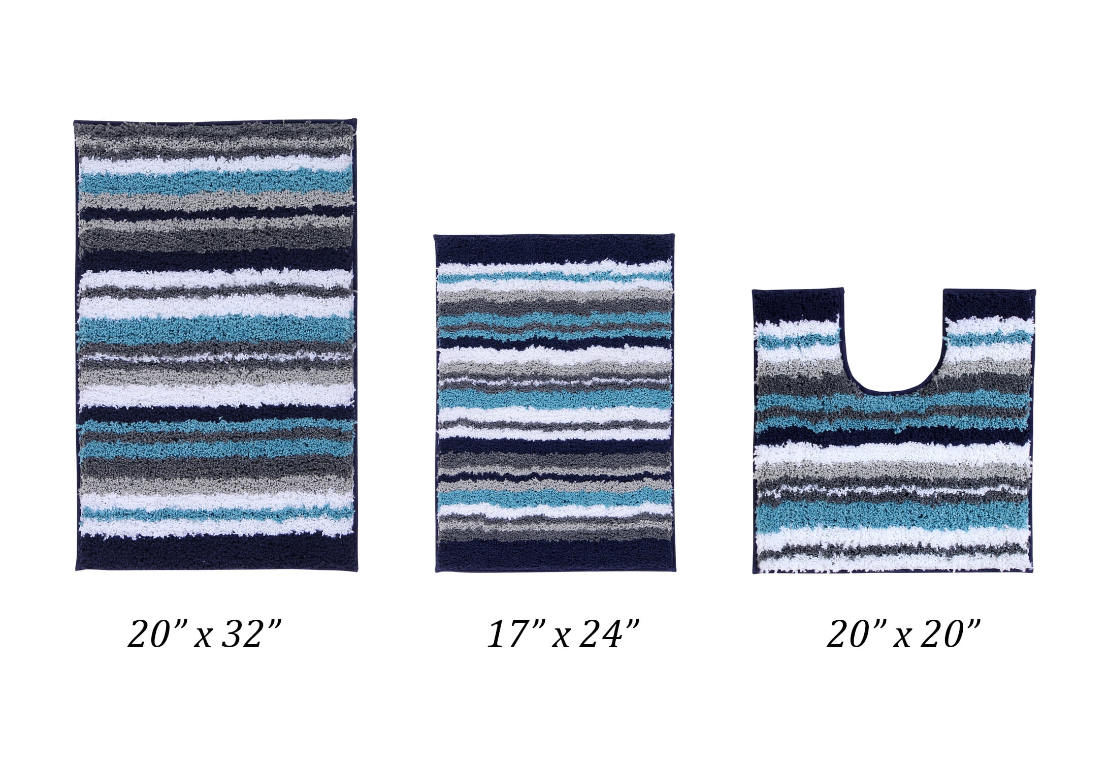 Griffie Blue and Gray Polyester Striped Bath Rug Set