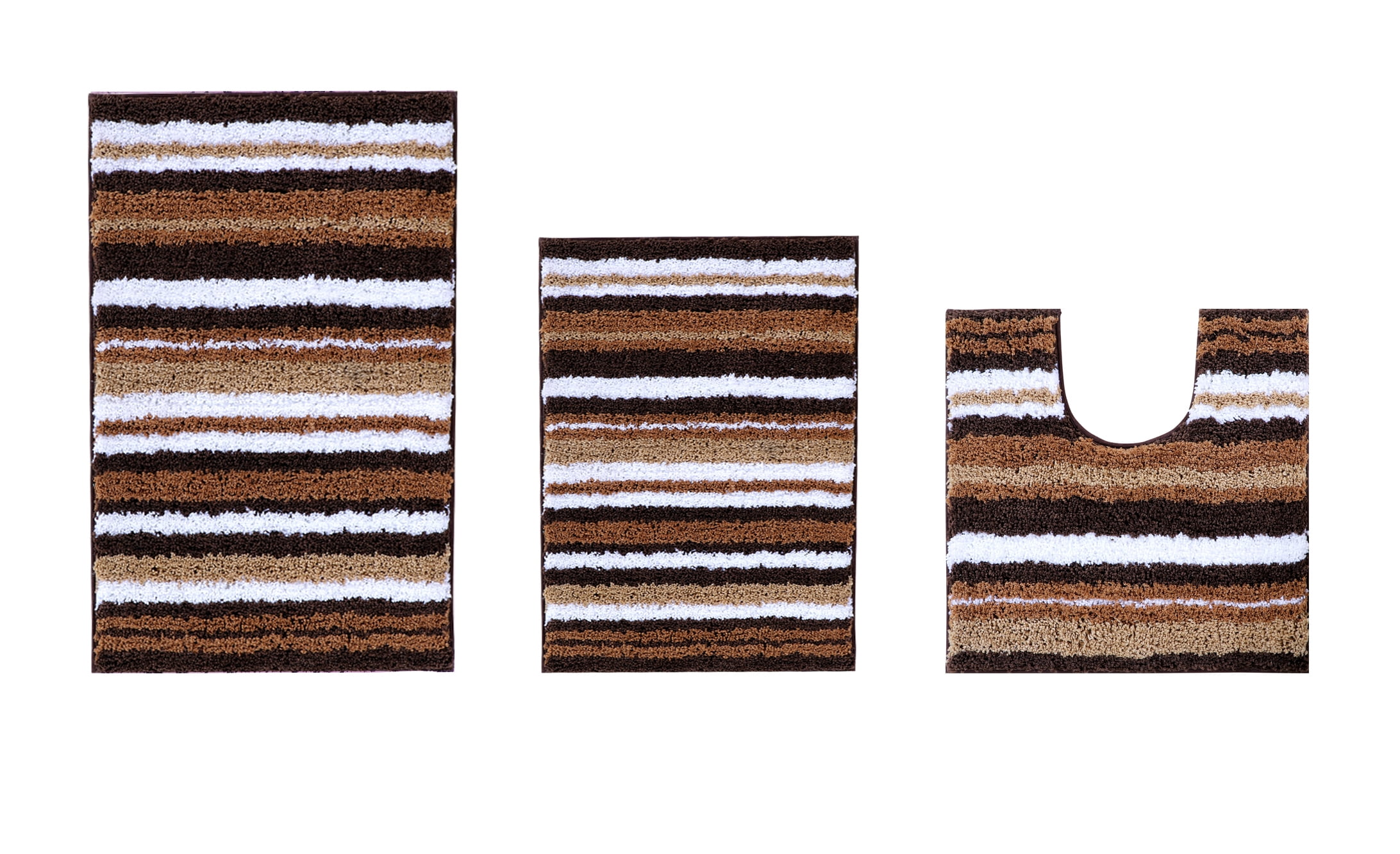 Better Trends 3 Piece Bathroom Rug Set 100% Polyester Soft Water Absorbent Non Slip Bath Mat Machine Washable Rug Griffie Collection - Brown