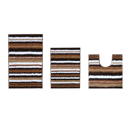 Better Trends 3 Piece Bathroom Rug Set 100% Polyester Soft Water Absorbent Non Slip Bath Mat Machine Washable Rug Griffie Collection - Brown