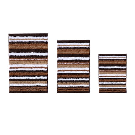 Better Trends 3 Piece Bathroom Rug Set 100% Polyester Soft Water Absorbent Non Slip Bath Mat Machine Washable Rug Griffie Collection - Brown