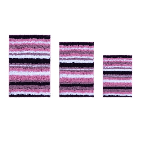 Better Trends 3 Piece Bathroom Rug Set 100% Polyester Soft Water Absorbent Non Slip Bath Mat Machine Washable Rug Griffie Collection - Purple
