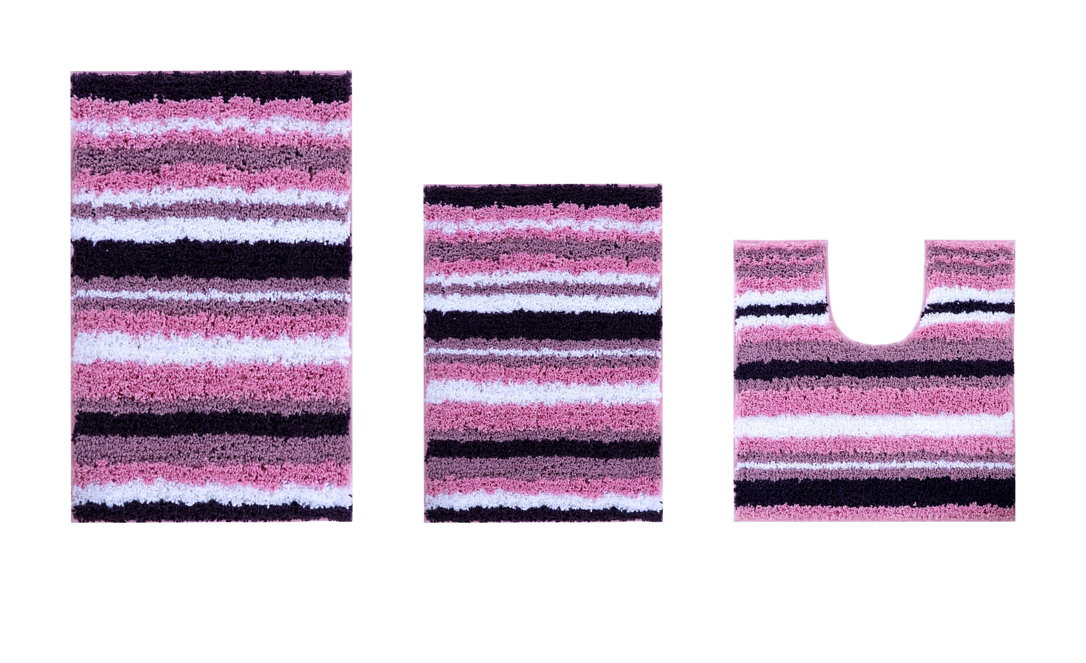 Better Trends 3 Piece Bathroom Rug Set 100% Polyester Soft Water Absorbent Non Slip Bath Mat Machine Washable Rug Griffie Collection - Purple