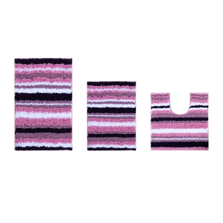 Better Trends 3 Piece Bathroom Rug Set 100% Polyester Soft Water Absorbent Non Slip Bath Mat Machine Washable Rug Griffie Collection - Purple