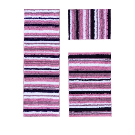 Better Trends 3 Piece Bathroom Rug Set 100% Polyester Soft Water Absorbent Non Slip Bath Mat Machine Washable Rug Griffie Collection - Purple