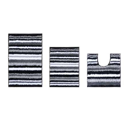 Better Trends 3 Piece Bathroom Rug Set 100% Polyester Soft Water Absorbent Non Slip Bath Mat Machine Washable Rug Griffie Collection - Gray