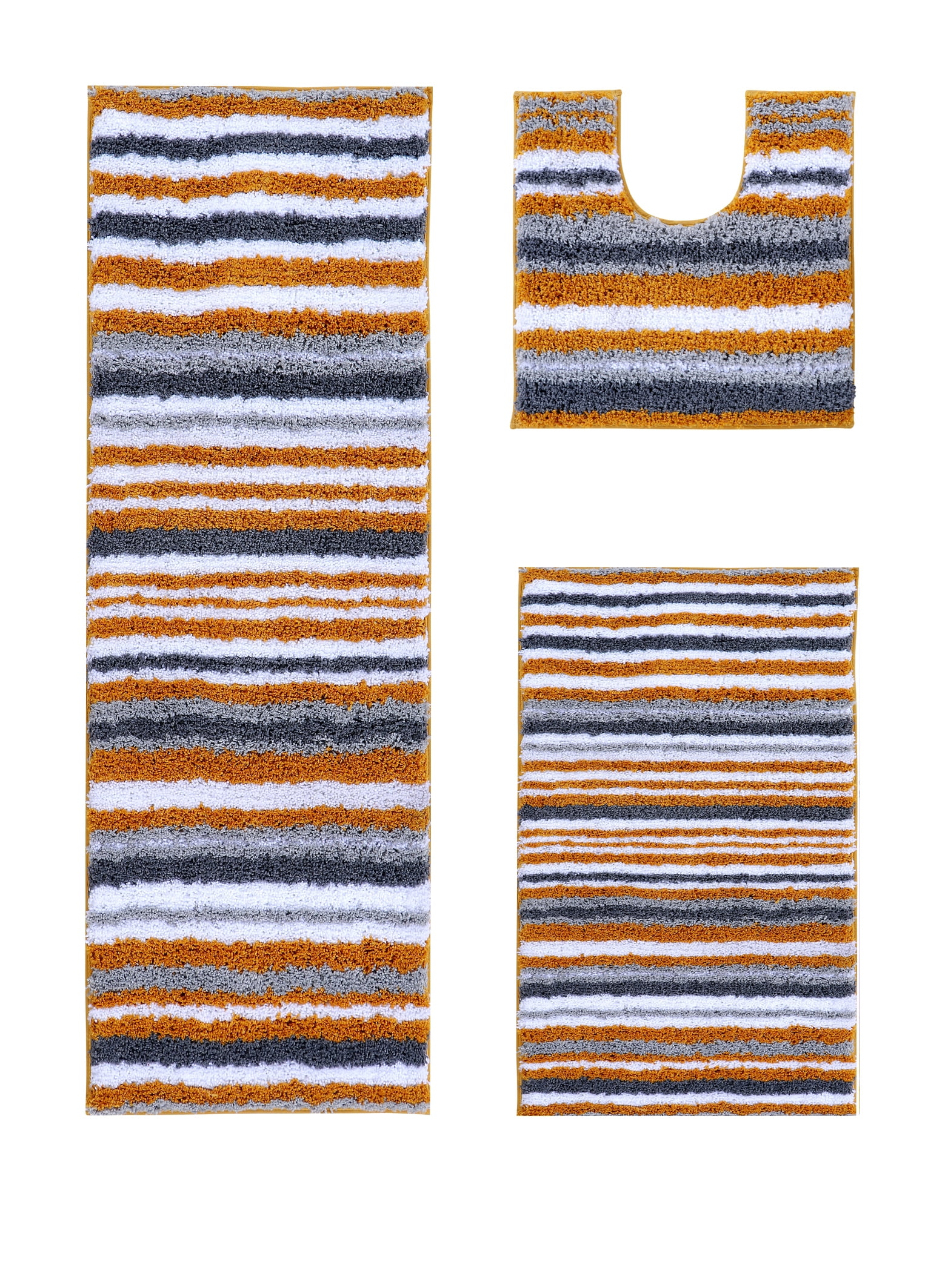 Better Trends 3 Piece Bathroom Rug Set 100% Polyester Soft Water Absorbent Non Slip Bath Mat Machine Washable Rug Griffie Collection - Yellow