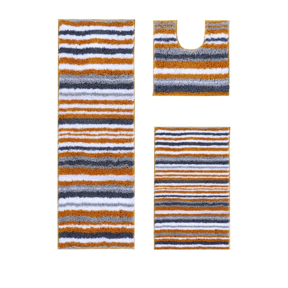 Better Trends 3 Piece Bathroom Rug Set 100% Polyester Soft Water Absorbent Non Slip Bath Mat Machine Washable Rug Griffie Collection - Yellow