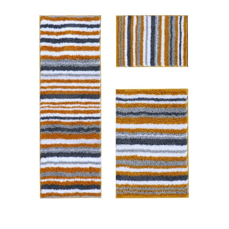 Better Trends 3 Piece Bathroom Rug Set 100% Polyester Soft Water Absorbent Non Slip Bath Mat Machine Washable Rug Griffie Collection - Yellow