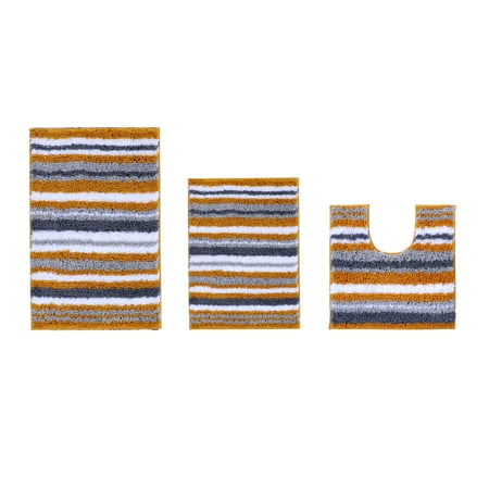 Better Trends 3 Piece Bathroom Rug Set 100% Polyester Soft Water Absorbent Non Slip Bath Mat Machine Washable Rug Griffie Collection - Yellow