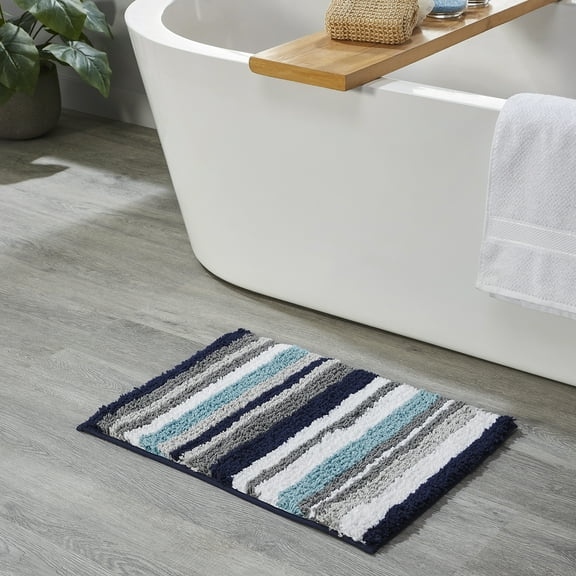 Better Trends 17" x 24" Bathroom Rugs 100% Polyester Soft Water Absorbent Non Slip Bath Mat Machine Washable Rug Griffie Collection - Blue